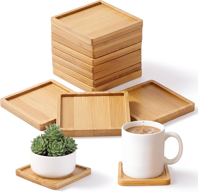Patelai 10 Pcs Square Bamboo Coasters by Patelai