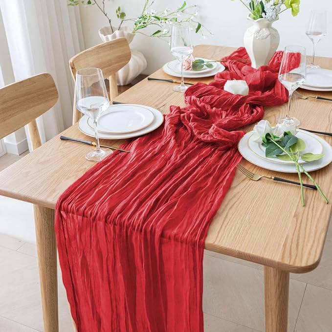 Cheesecloth Table Runner 10FT Red Boho Gauze Rustic Sheer Runners | Cheese - Image 6