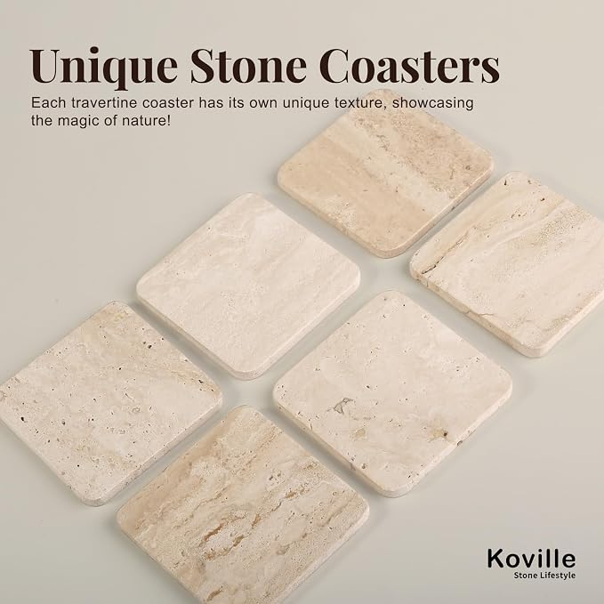 Travertine Coasters Set of 5, Square Coasters - Image 3