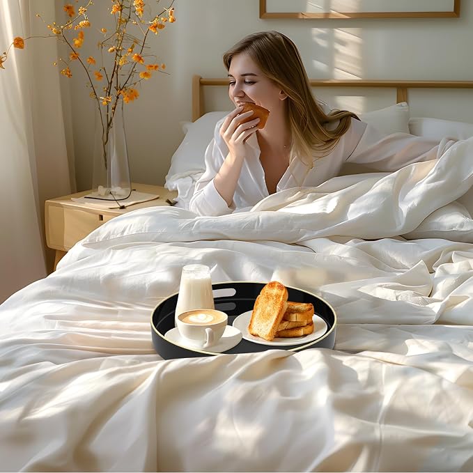 13" Black Decorative Tray, Plastic Round Serving Tray - Image 5