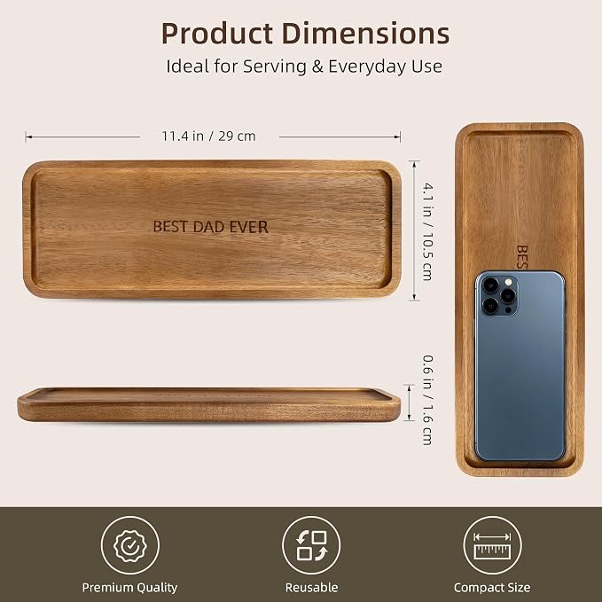 Best Dad Ever Wooden Tray, Rectangular Wood Serving Tray Decorative Tray - Image 2