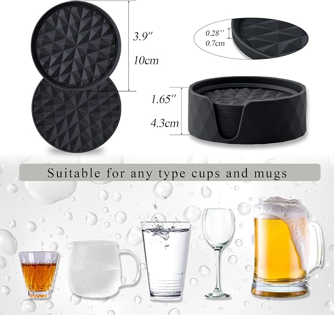 Silicone Drink Coasters Set of 6, Desk Cup Coaster | Prevents - Image 3