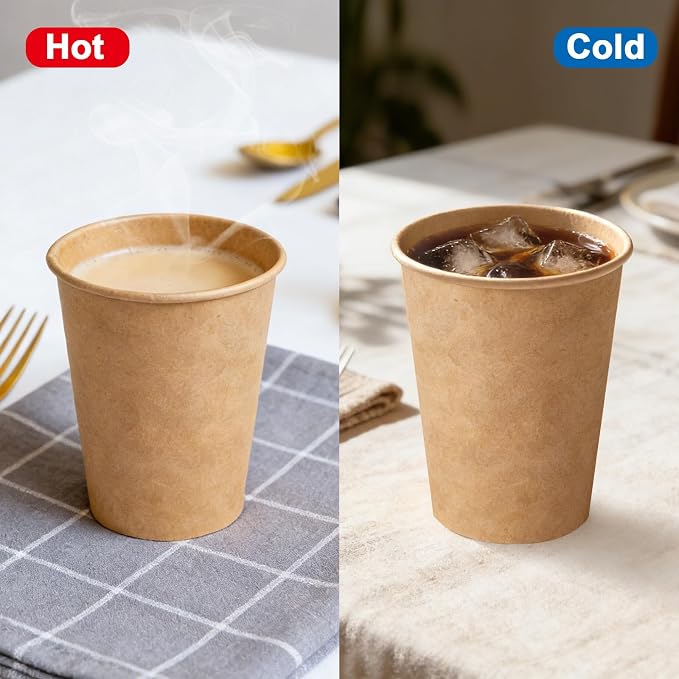 BYSNOW 200 Pack 10 oz Kraft Paper Cups, Disposable Coffee Hot Water Cups | - Image 5