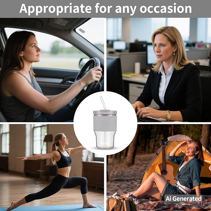 Glass Cups with Lids and Straws, 16oz/480ml Reusable Iced Coffee Glasses & - Image 5