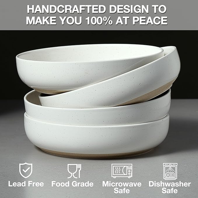 Gencywe 8.3" Pasta Bowls Set of 4, 34 oz Ceramic Salad Bowls, Wide and Shallow - Image 3