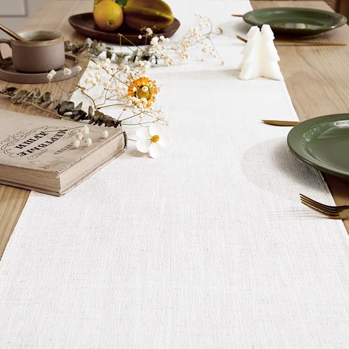 Cotton Linen Table Runner, 13x72 Inch, Off White - Image 2