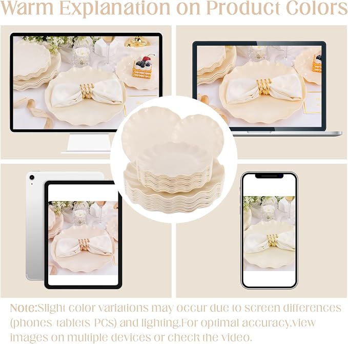LIYH 24 Pcs Plastic Plates Reusable, Unbreakable Dinner Plates, Scalloped - Image 9