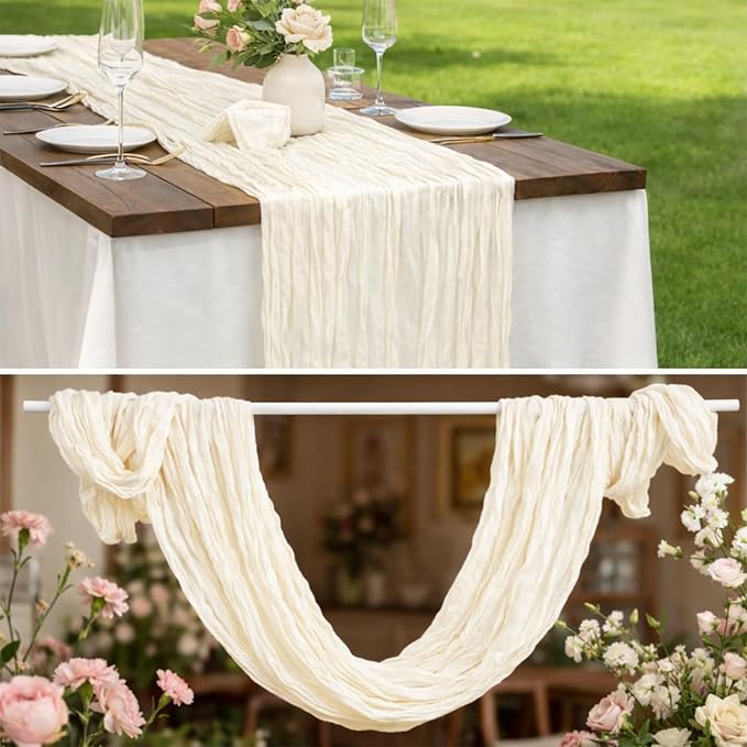 10 Pack Beige Cheesecloth Table Runner 22x120 Inch Boho Gauze Table Runner Long - Image 6