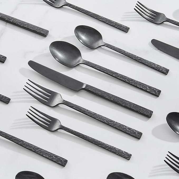 60 Pcs Black Hammered Silverware Set - Image 5