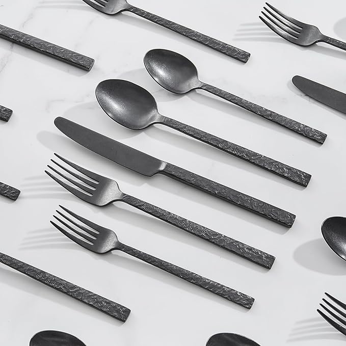 30 Pcs Black Hammered Silverware Set - Image 5