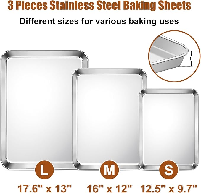 TeamFar Baking Sheet, Cookie Sheets Baking Pans Set of 3, 17.6/16/12.5 Inch | - Image 2