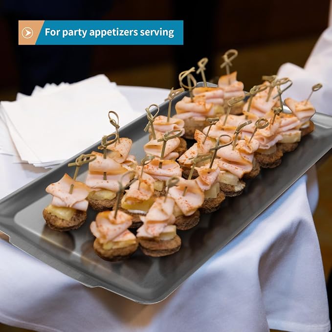 2 Pcs 304 Stainless Steel Serving Platters, 14.2" Rectangle Dinner Plates - Image 5