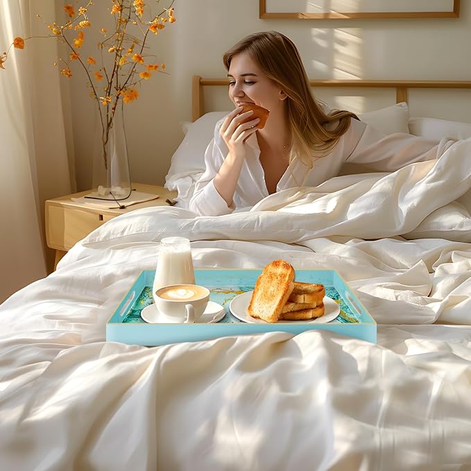Turquoise Serving Tray with Handles, Plastic Decorative Tray | Green Coffee - Image 5
