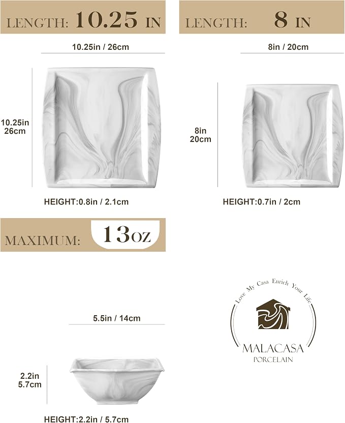 MALACASA Plates and Bowls Sets, 12-Piece Porcelain Dinnerware Sets - Image 2