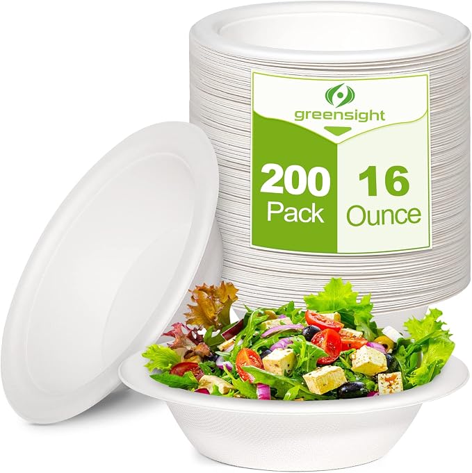 greensight Paper Bowls Disposable 16 oz, 200 Pack White Sugarcane | by greensight