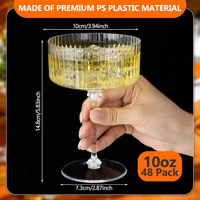 Jingmore 48 Pcs Ribbed Martini Glasses 10 oz Disposable Plastic Vintage Ribbed - Image 2