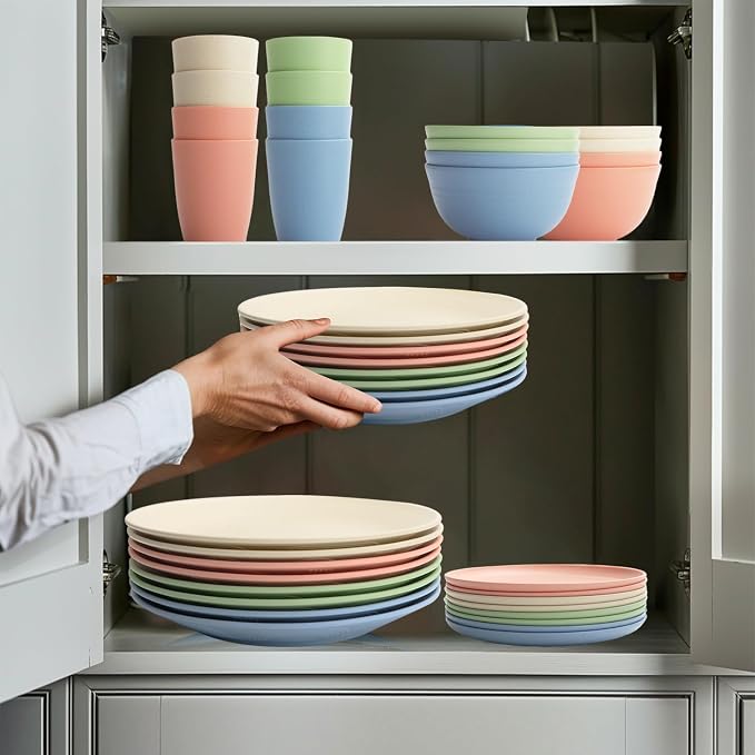 Wheat Straw Dinnerware Sets 40PCS, Unbreakable Plates and Bowls Sets Service - Image 7
