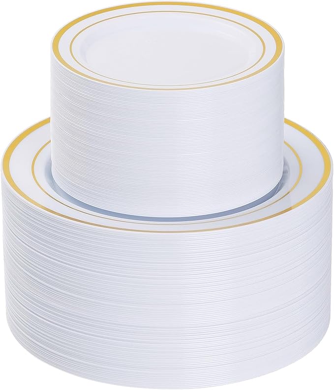 200PCS Gold Plastic Plates, Heavy Duty Disposable Gold Plates by GoodLuck