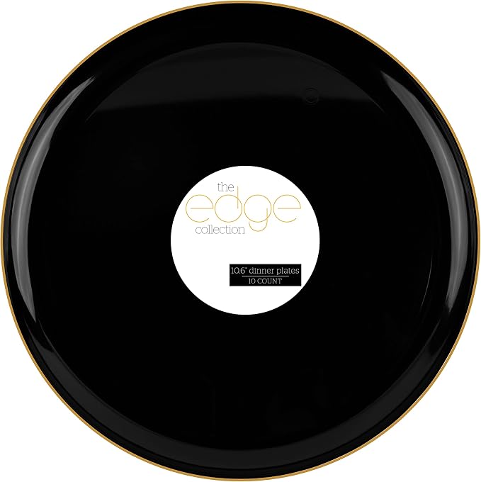 PLASTICPRO [30 Pack 10.6 Plastic Party Plates Edge Collection Black by PLASTICPRO