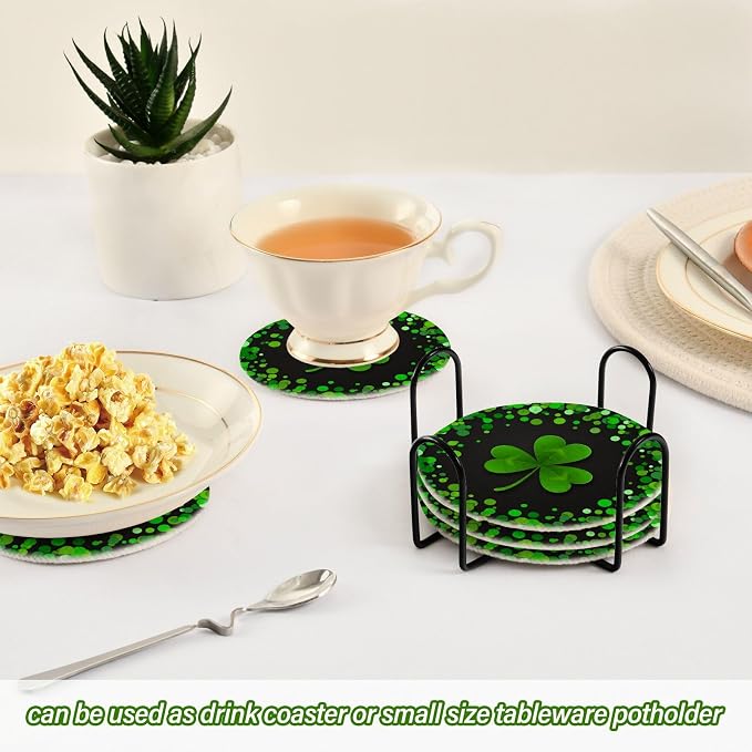 YETTASBIN St. Patrick's Day Shamrock 6 Pcs Drink Coasters - Image 6