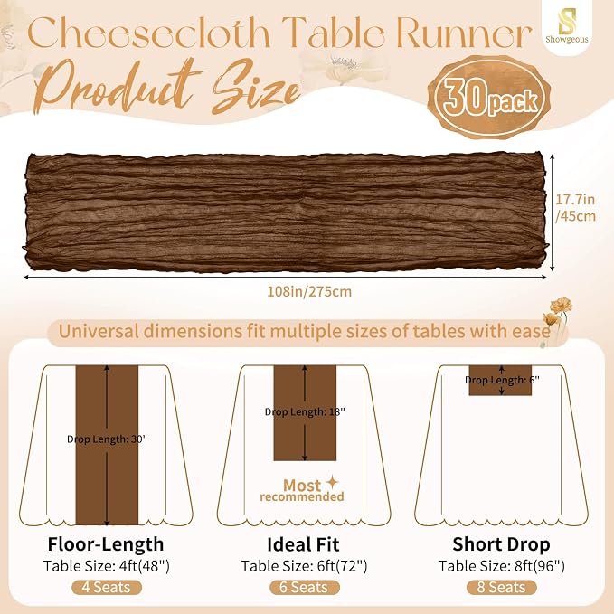 Showgeous 30 Pack Brown Cheesecloth Table Runner, 17 x 108 Inches | Boho - Image 2