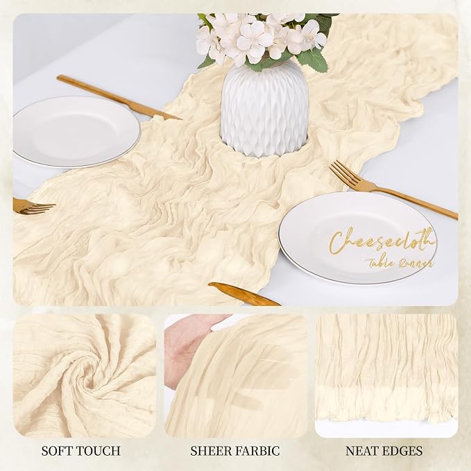 12 Pack Ivory Cheesecloth Table Runner 17x108 Inch Semi Sheer Boho Gauze Cheese - Image 3
