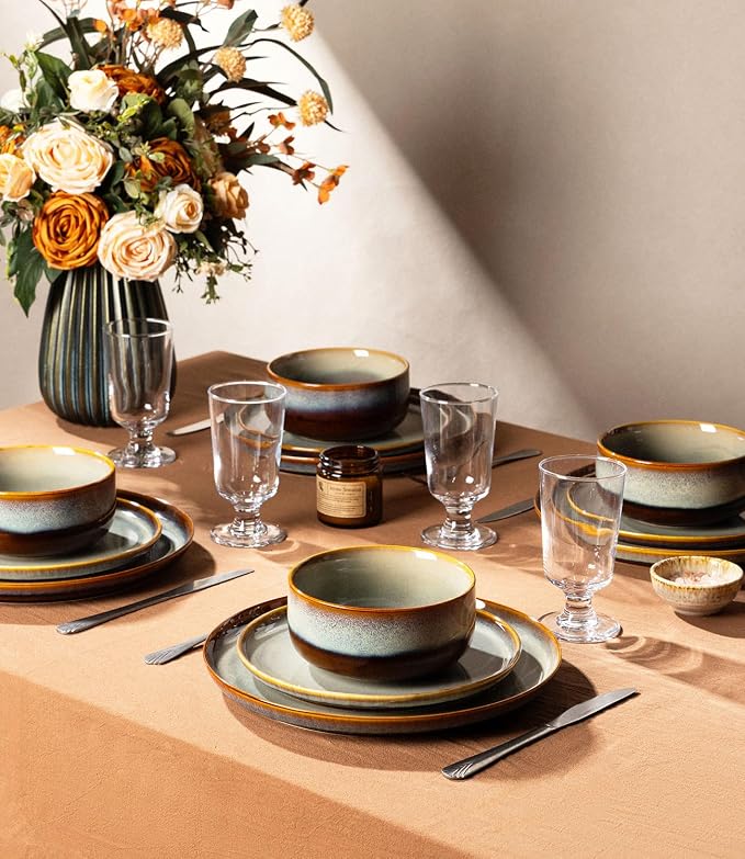 Ceramic Dinnerware Set for 6, 18-Piece Plates and Bowls Set | Handmade Reactive - Image 6