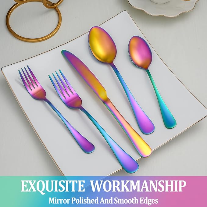 20 Pcs Rainbow Silverware Set Service - Image 4