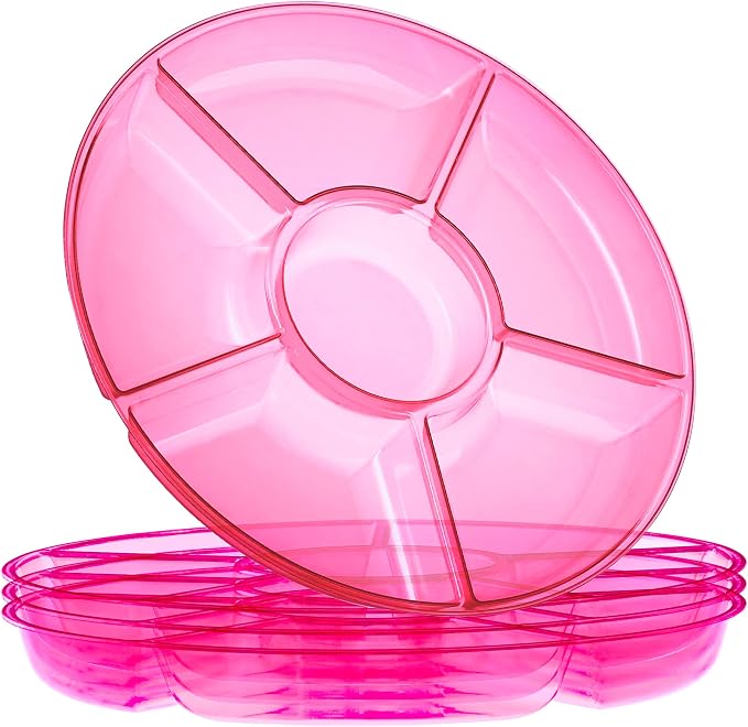 Plasticpro 6 Sectional Round Plastic Serving Tray/Platters Pink Pack of 8 by PLASTICPRO