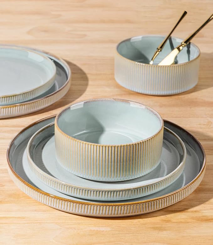 Ceramic Dinnerware Set for 6, 18-Piece Plates and Bowls Set | Lightweight - Image 4