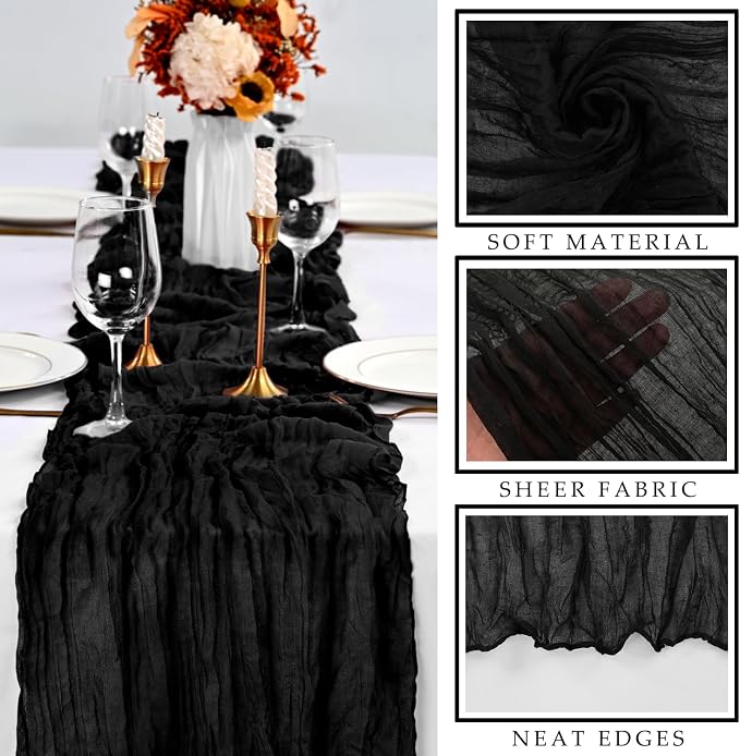 Black 12 Pcs Cheesecloth Table Runner 10FT Gauze Fabric Boho Cheese Cloth Table - Image 2