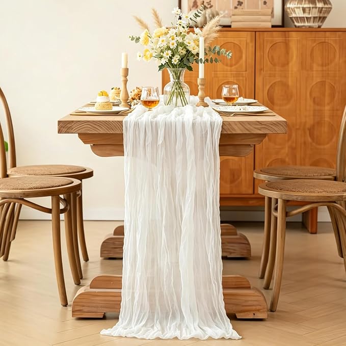 White Table Runner, 10FT Ivory White Cheesecloth Boho Gauze Table Runner - Image 4