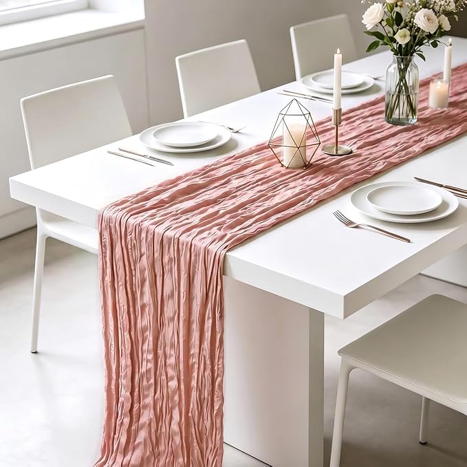 3 Pack Dusty Pink Cheesecloth Table Runner 21 x 120 Inch Boho Gauze Sheer Table - Image 4