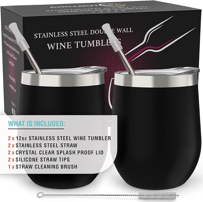 CHILLOUT LIFE 12 oz Stainless Steel Wine Tumblers 2 Pack - Image 4