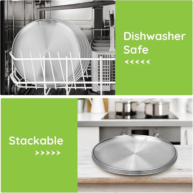 Stainless Steel Plates, 4 Pack 11.8 inch 304 Metal Food Serving Plate Set - Image 4