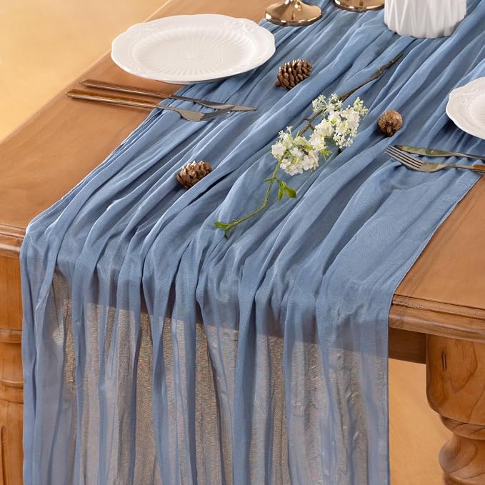 Dusty Blue Cheesecloth Table Runner 120 Inches 4 Pack Gauze Table Runner | - Image 5