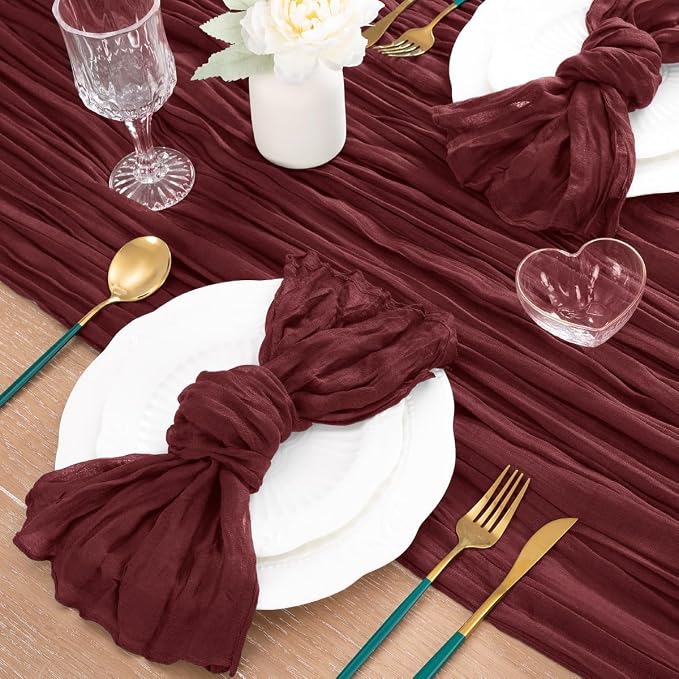 Burgundy Gauze Cheesecloth Table Runner 10ft Rustic Dinning Decor | Lightweight - Image 5