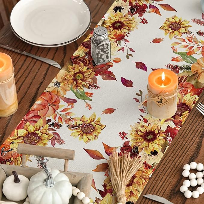 Artoid Mode 210 GSM Fall Table Runner 13x60 Inch Home Party Decor | Sunflower - Image 7