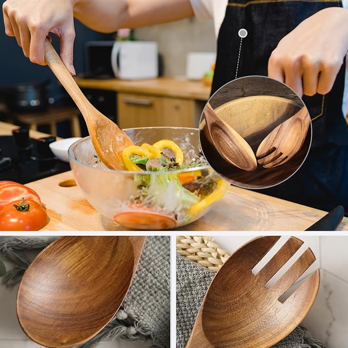 Large Teak Wood Spoons for Cooking, 13-Inch Teak Wooden Salad Serving Spoon Set - Image 5
