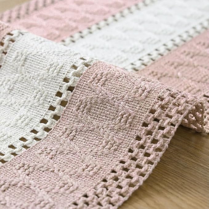 Artoid Mode Pink Farmhouse Woven Table Runner 12x48 Inch | Seasonal Holiday - Image 6