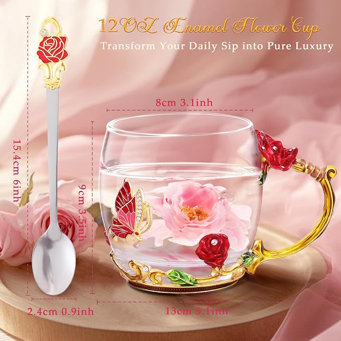 Women Glass Tea Coffee Pretty Cup Set Cute Mug House Warming Butterfly Lover - Image 6
