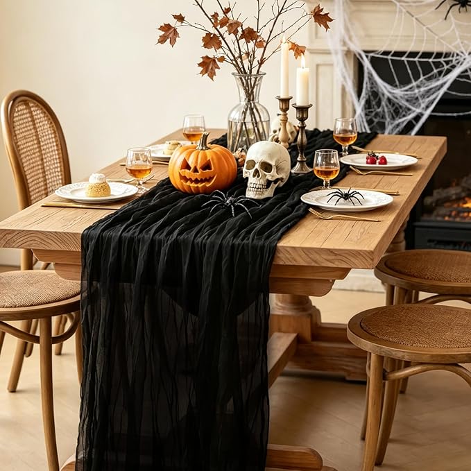 3Pcs Black Table Runner, 10FT Black Cheesecloth Halloween Table Runner - Image 4