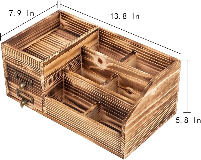 Distressed Rustic Wooden Office Desktop Drawers Organizer Wood Shelf Tabletop - Image 2