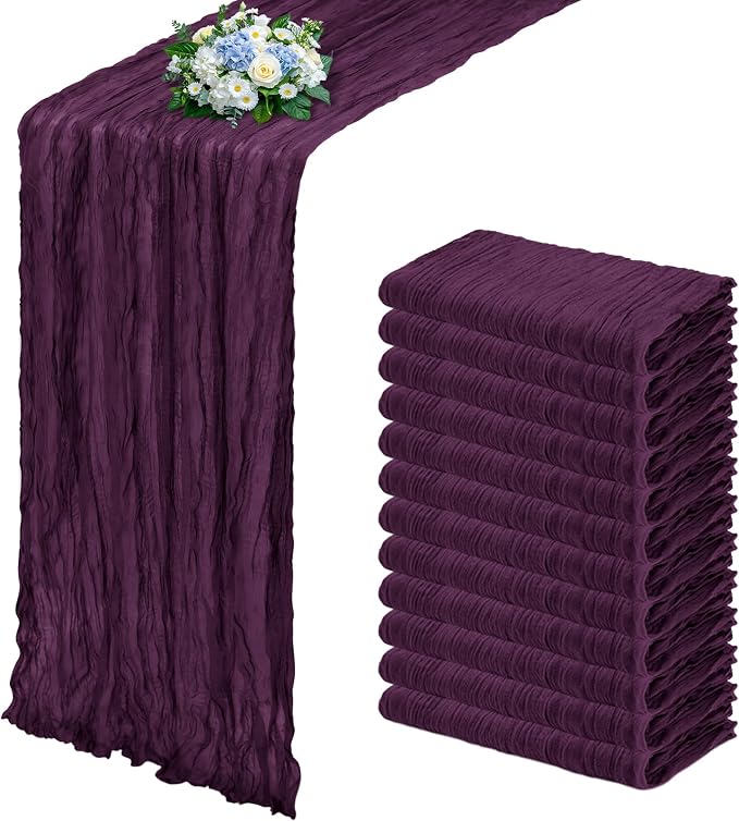 12 Pack Dark Purple Cheesecloth Table Runner 17x108 Inch Semi Sheer Boho Gauze by Unknown