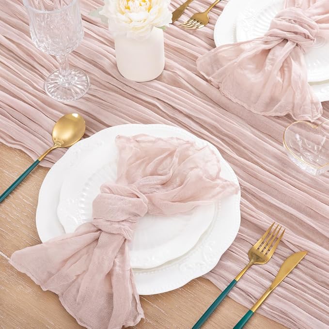 8 Pack Pink Table Runner 10ft Rustic Gauze Cheesecloth Table Decor | - Image 6