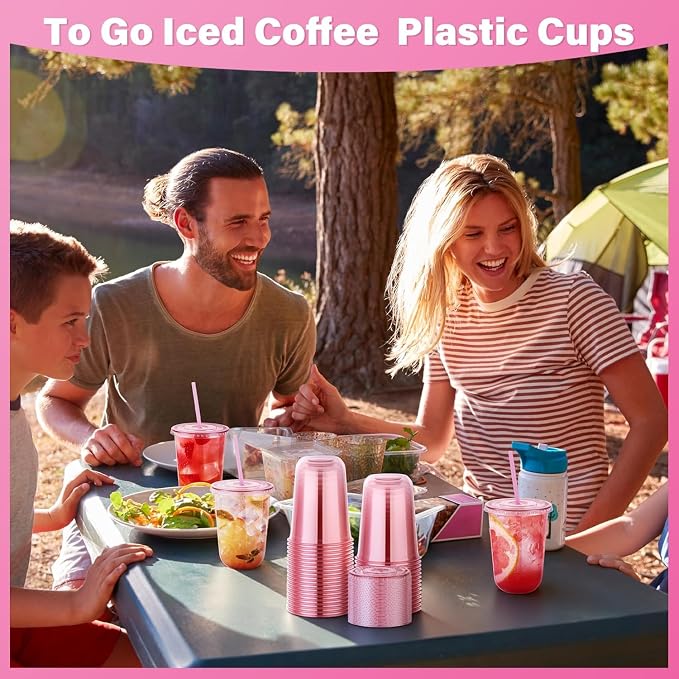 KesaPlan 100 Pack 16 oz Pink Plastic Party Cups - Image 5