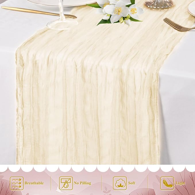20 Pack Ivory Cheesecloth Table Runner 10FT Long Boho Gauze Fabric Table Runner - Image 5