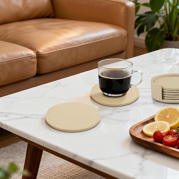Leather Coasters Set of 6 with Holder, Tabletop Protection, Coffee Table & Bar - Image 8