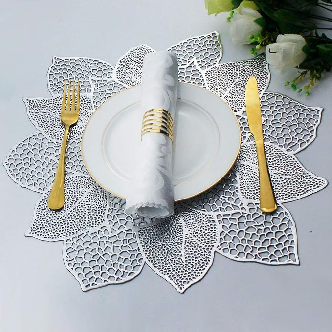 Silver Round Placemats for Dining Table Set of 6 Vinyl Metallic Table Mats | - Image 2