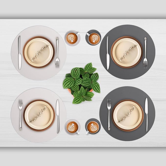 Myir JUN 15 Inches Round Placemats Set of 4 Faux Leather Place Mats | - Image 2